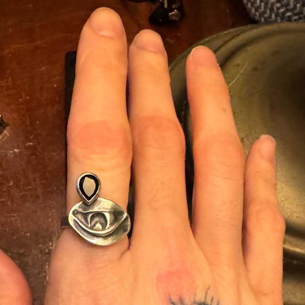 SOLD- Bloodmilk Sterling silver onyx mourning eye ring 6.5